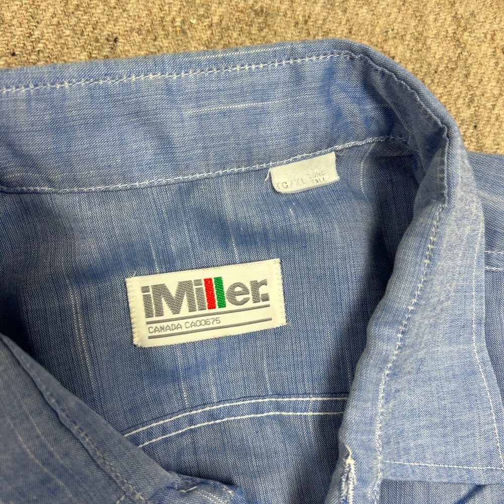 Vintage IMiller Chambray Button Up Shirt Mens‎ XL Blue 1970s Short Sleeve - Picture 6 of 11